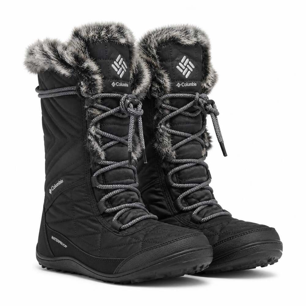 Columbia Minx Mid III Black Waterproof Winter Boots Women's 6 Faux Fur Quilted